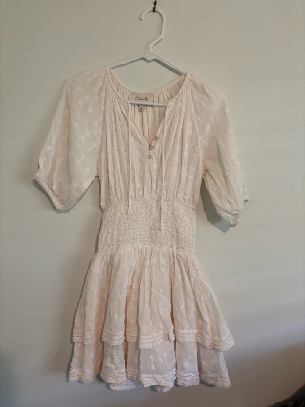Cleobella Ivory Smocked Waist Tiered Mini Dress